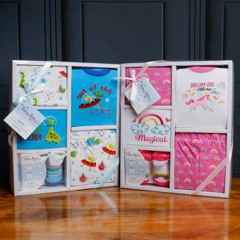 Boxed 5 Piece Baby Gift Set - Blue or Pink
