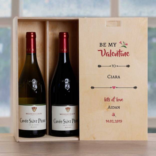 Be My Valentine Personalised Wooden Double Wine Box