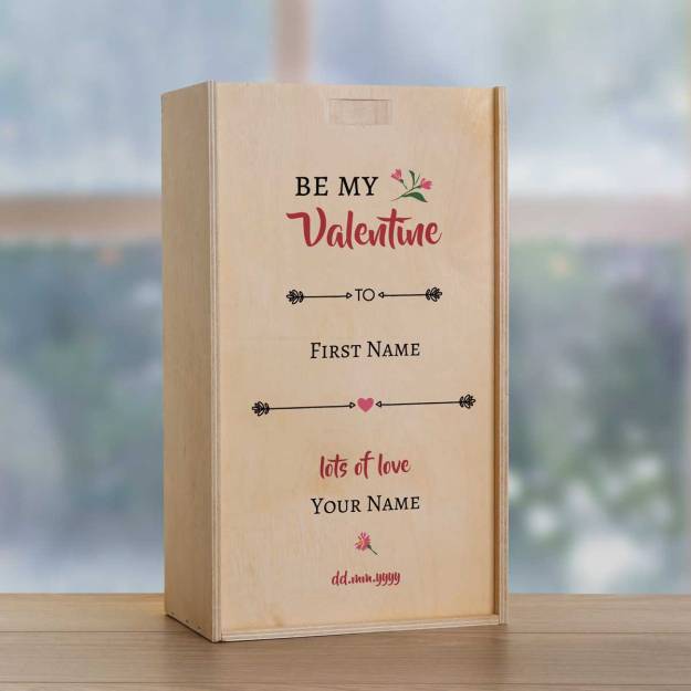 Be My Valentine Personalised Wooden Double Wine Box