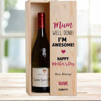 Mum Well Done I'm Awesome! Personalised Wooden Single Wine Box
