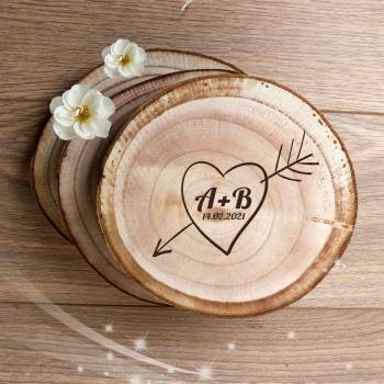 Heart, Initials and Date - Wooden Slice