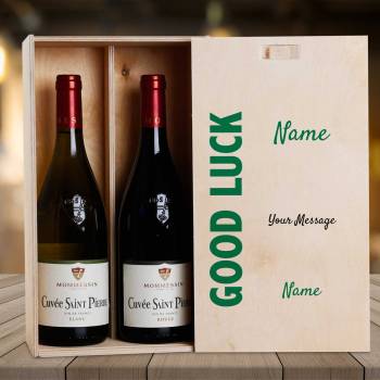 Good Luck Any Message - Personalised Wooden Double Wine Box