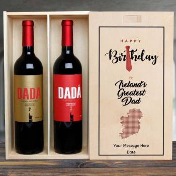 Happy Birthday to Ireland's Greatest Dad - Personalised Wooden Double Wine Box