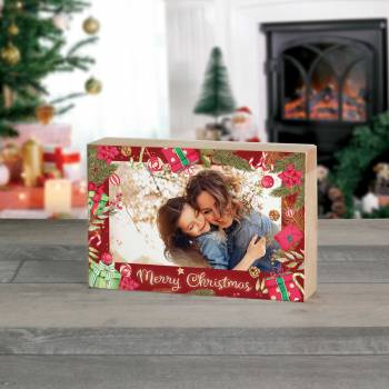 Any Photo Merry Christmas Red Design - Wooden Photo Blocks