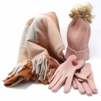 The Luxury Hat, Scarf & Glove Gift Set - Brown, Blush & Pink