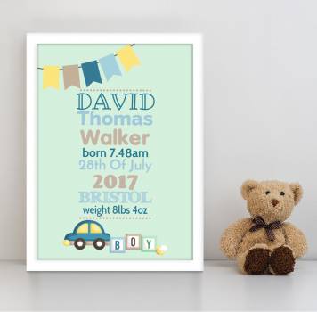 Baby Buntings and Blocks - Green - Personalised Poster