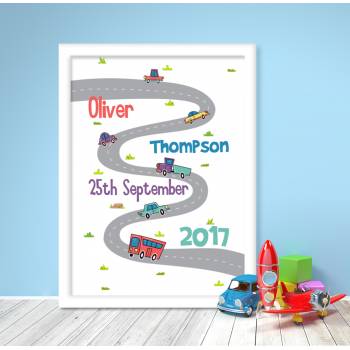 Zany Cars Baby Personalised Poster