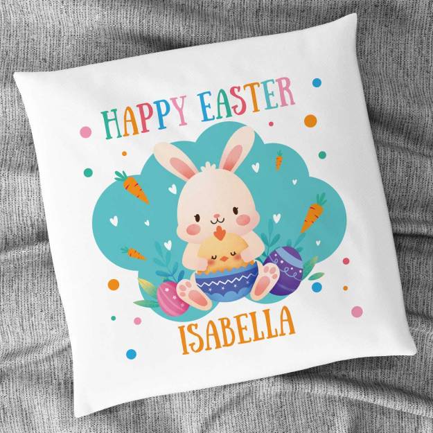 Happy Easter Any Name Bunny And Chick Personalised Cushion Square