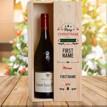 Merry Christmas Design 2 Personalised Wooden Single Wine Box