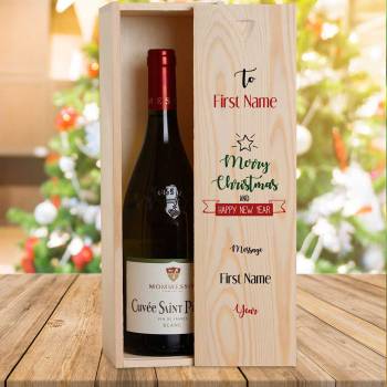 Merry Christmas Design 3 Personalised Wooden Single Wine Box