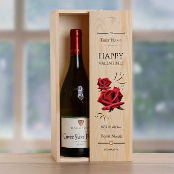 Roses Happy Valentines Personalised Wooden Single Wine Box