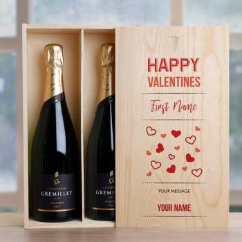 Happy Valentines Personalised Double Wooden Champagne Box