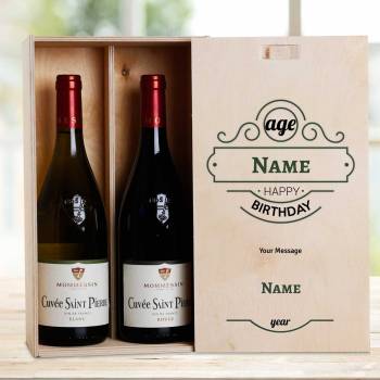 Name And Initials Happy Birthday Green Personalised Wooden Double Wine Box