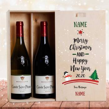 Snowman Christmas Personalised Wooden Double Wine Box