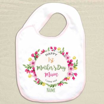 Happy First Mother's Day Flowers Personalised Baby Bib