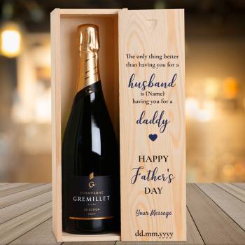Any Message Happy Father's Day Husband and Daddy Blue - Personalised Single Champagne Box