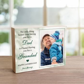 Any Photo And Message Happy Father's Day Dad And Grandad Green - Wooden Photo Blocks