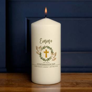 Any Name On Your Confirmation Day Cross And Dove - Personalised Candle