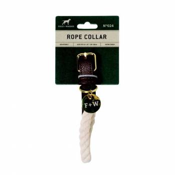 Rope & Pu Dog Collar - Cream
