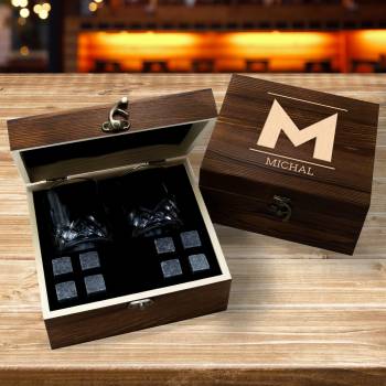 Any Initial And Name - Personalised 2 Glasses Wooden Boxed Whiskey Set
