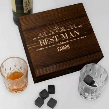 Any Title And Name - Personalised 2 Glasses Wooden Boxed Whiskey Set