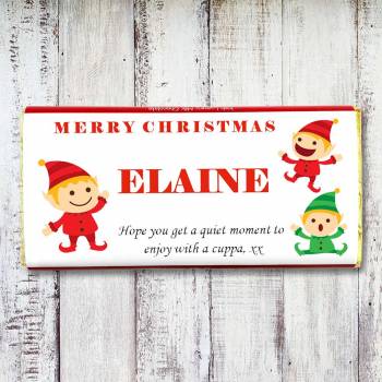 Merry Christmas Elf Personalised Chocolate Bar