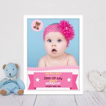 New Baby Girl Banner& Photo Personalised Poster