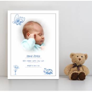 Cute Bugs - Blue - Personalised Poster