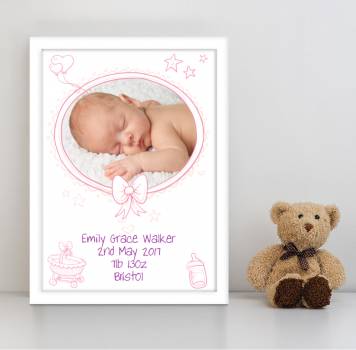 Any Photo Bow Pink Baby Personalised Poster