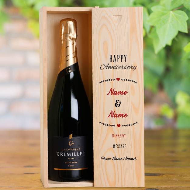 Happy Anniversary Personalised Wooden Champagne Box