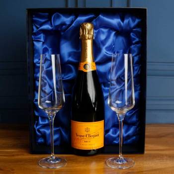 Veuve Clicquot Champagne with Crystal Flutes in Gift Box - Engraving Optional