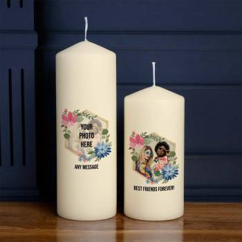 Any Message And Photo Flower Frame - Personalised Candle