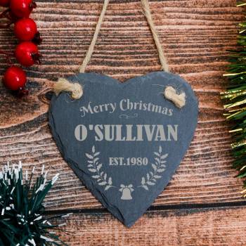 Merry Christmas - Personalised Heart Slate Hanging Decoration