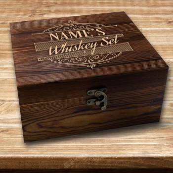 Any Name - Personalised 2 Glasses Wooden Boxed Whiskey Set
