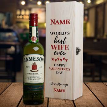 World's Best Wife Ever Happy Valentines Day - Personalised Whiskey Wooden Box