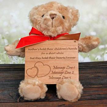 Mothers hold hands - Wooden Plaque Personalised Teddy Bear