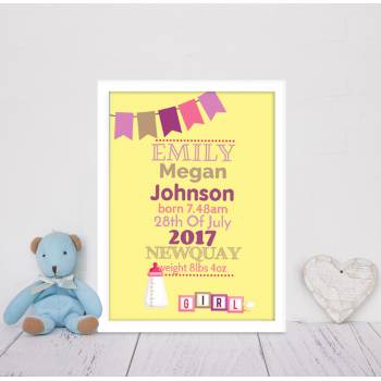 Baby Buntings and Blocks - Yellow - Personalised Poster