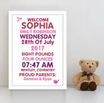 Proud Parents Girl Personalised Poster