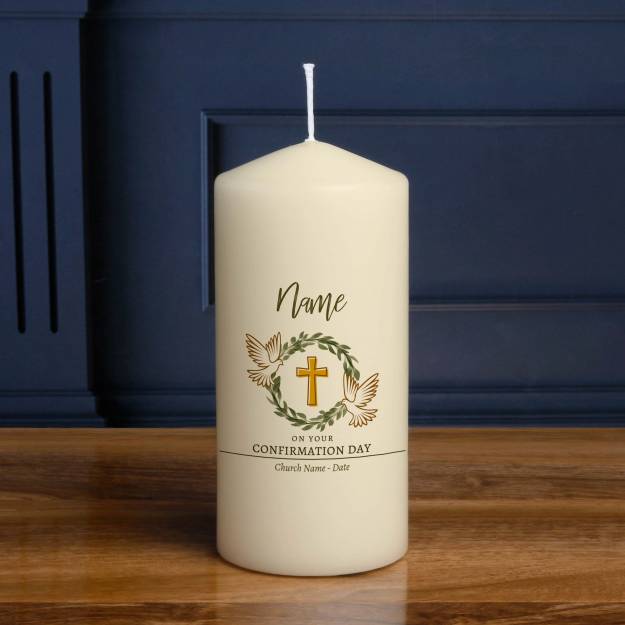 Any Name On Your Confirmation Day Cross And Dove - Personalised Candle