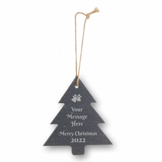 Any Message Merry Christmas - Personalised Christmas Tree Slate Hanging Decoration