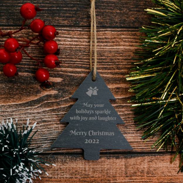 Any Message Merry Christmas - Personalised Christmas Tree Slate Hanging Decoration