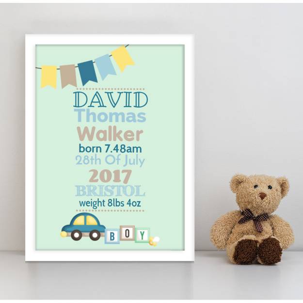 Baby Buntings and Blocks Green Personalised Poster 1022006