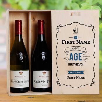 Frame Blue Design Birthday Personalised Wooden Double Wine Box