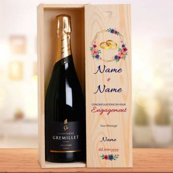 Congratulations On Your Engagement Flowers Personalised Single Wooden Champagne Box