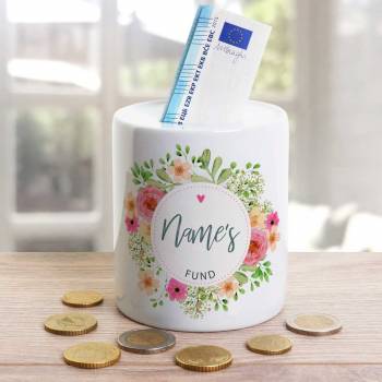 Flowers Insert Name's Fund Personalised Money Jar