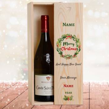 Merry Christmas And Happy New Year Personalised Wooden Single Wine Box