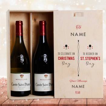 Any Name Christmas & Stephens Day Personalised Wooden Double Wine Box