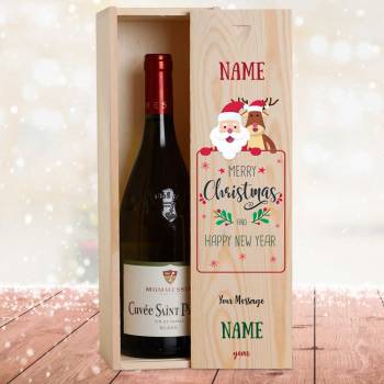 Santa And Rudolph Christmas Personalised Wooden Single Wine Box