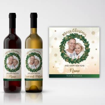 Any Photo Merry Christmas Wreath Personalised Wine