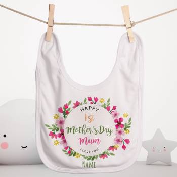 Happy First Mother's Day Flowers Personalised Baby Bib